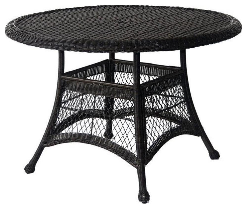 Jeco Wicker 44" Round Dining Table in Black