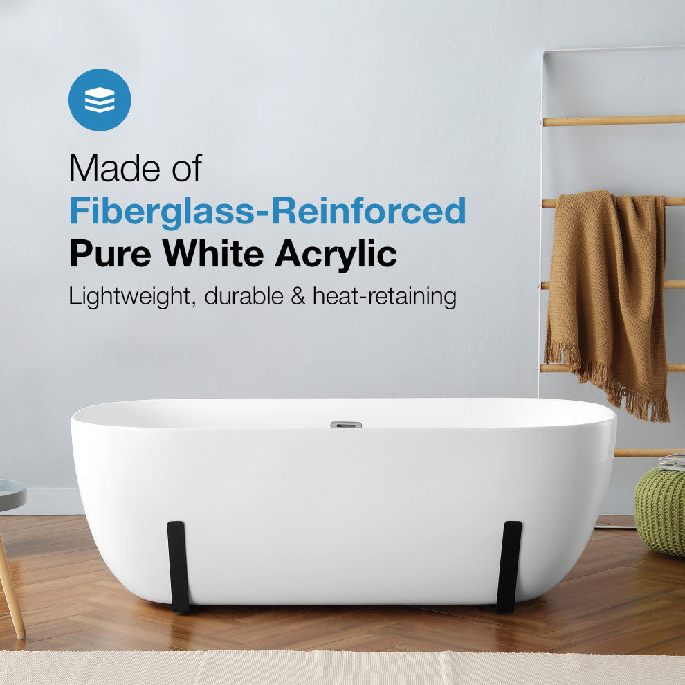 OVE Decors Sayuri Freestanding 63" Acrylic Flatbottom Bathtub, White