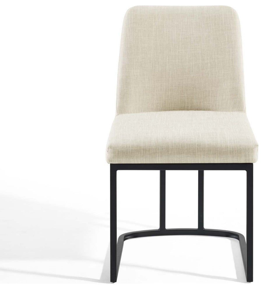 Side Dining Chair, Fabric, Metal, Black Beige, Modern, Cafe Bistro Restaurant