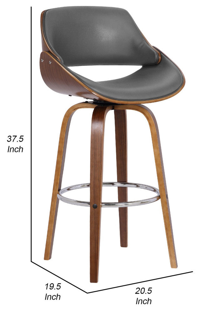 26" Leatherette and Wooden Swivel Barstool, Brown and Gray