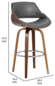 26" Leatherette and Wooden Swivel Barstool, Brown and Gray
