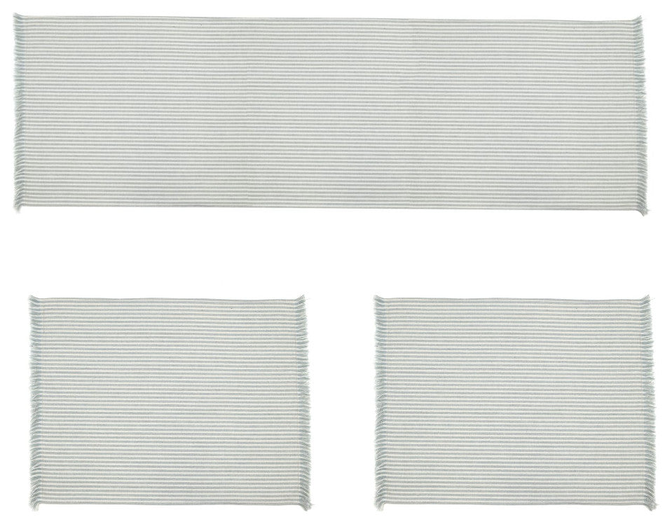 Set of Light Blue Striped Table Runner and Eight Napkins