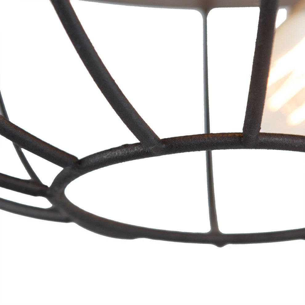 LNC Farmhouse 2-Light Balck Cage Flush Mount Ceiling Light With Wood Accent