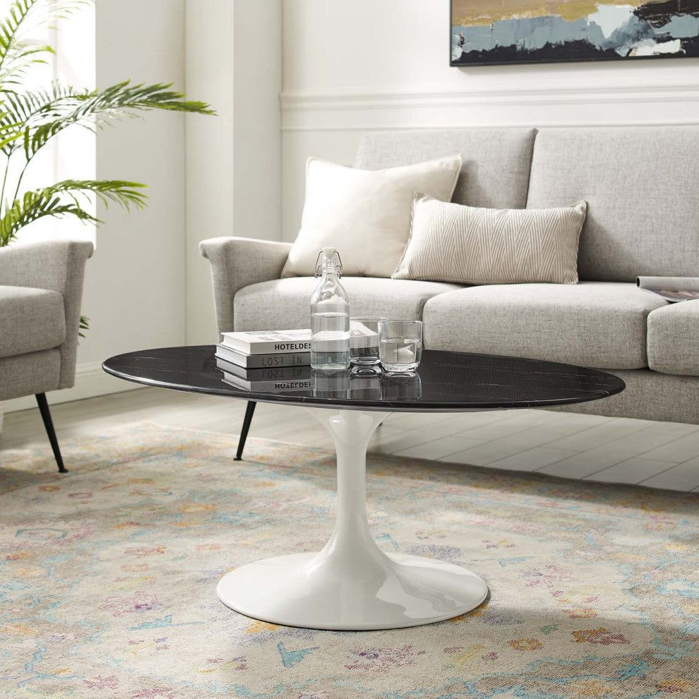 Lippa 42" Oval Artificial Marble Coffee Table White Black