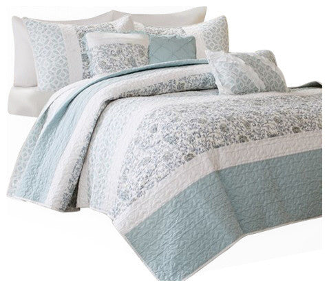 Madison Park Percale Printed 6-Piece Coverlet Set, Aqua, King/California King