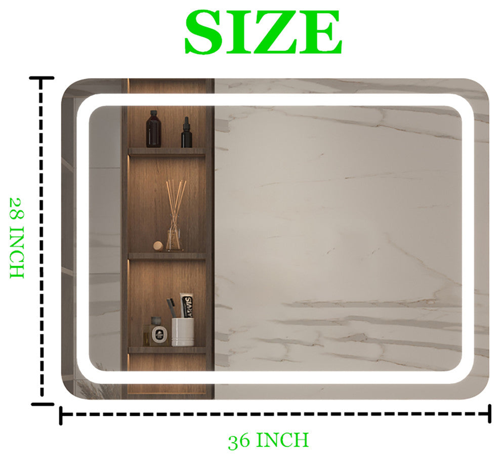 Frameless Wall Mounted LED Single Bath Vanity Mirror, Natural, 36" X 28"