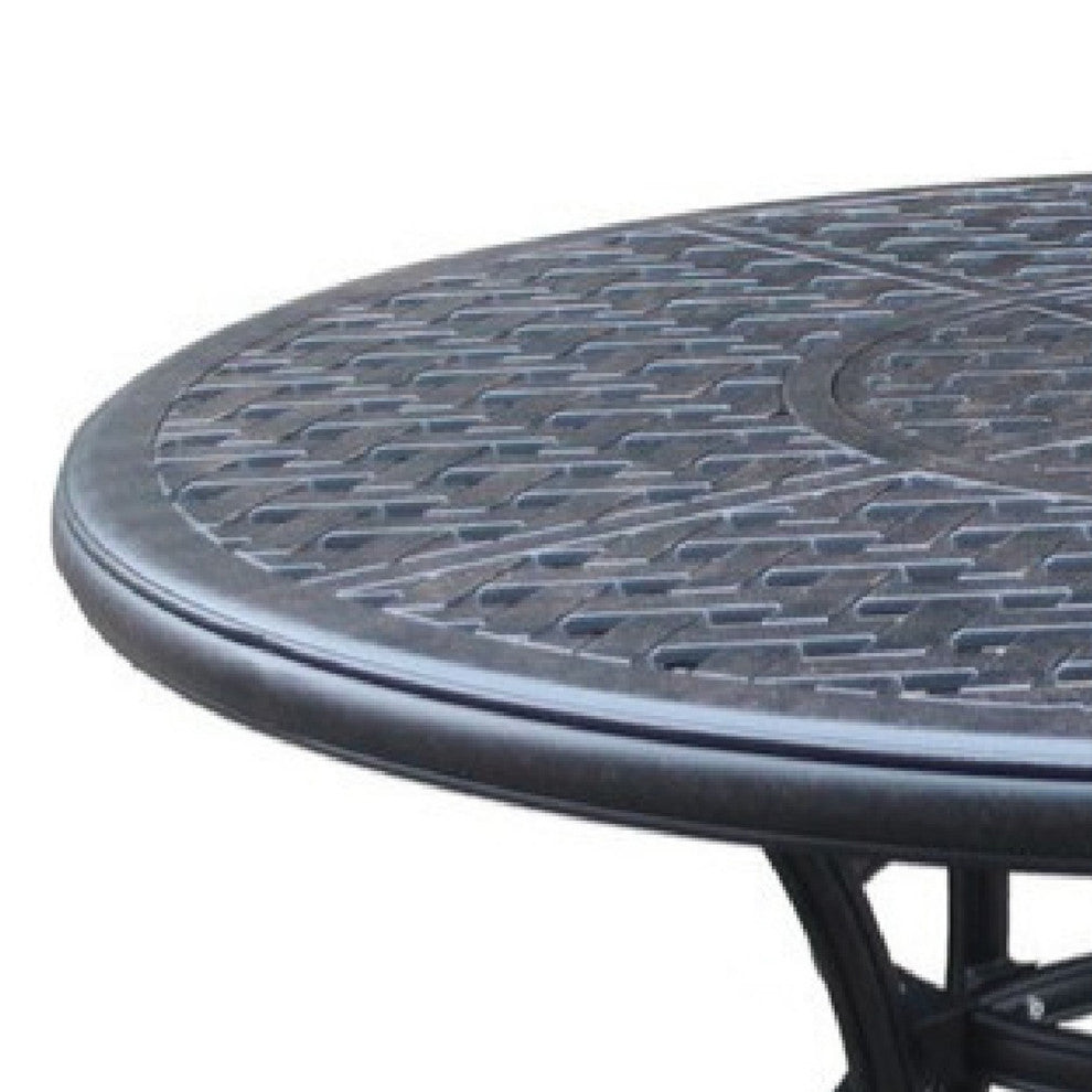 Benzara BM272411 52" Outdoor Round Metal Patio Dining Table, Dark Bronze