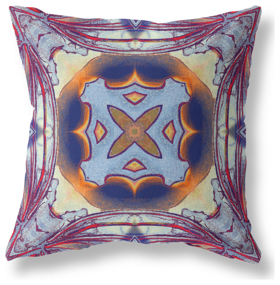 20" Indigo Yellow Geo Tribal Suede Throw Pillow