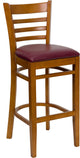 Ladder Back Cherry Wood Restaurant Barstool, Burgundy Vinyl Seat