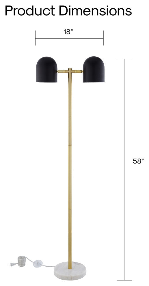 Inspired Home Kailah Floor Lamp, Foot Switch, 2 Lights, Black