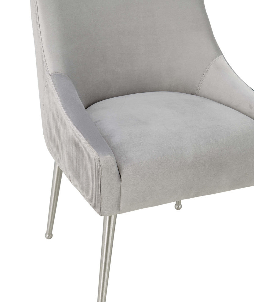 Beatrix Pleated Velvet Side Chair, Light Gray/Silver
