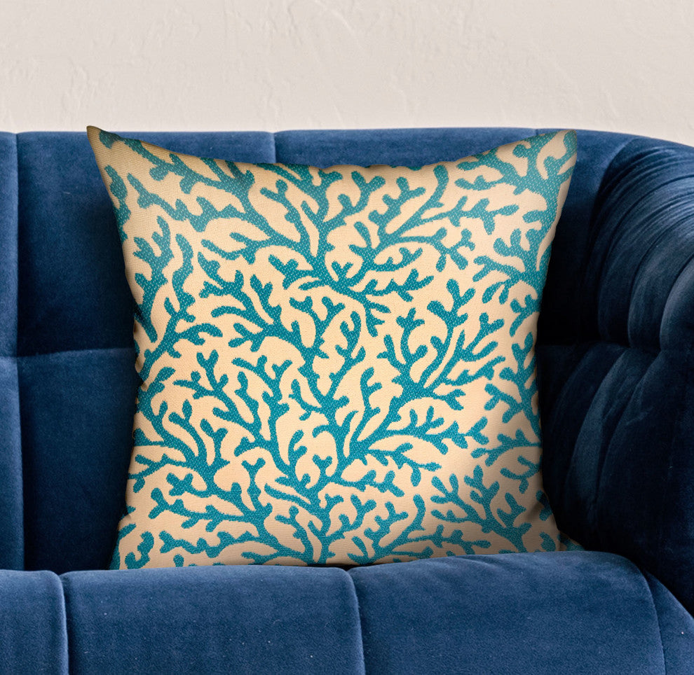 Plutus Marlin Vines Blue, cream Floral Luxury Throw Pillow, 20"x30" Queen