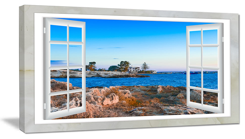 "Open Window To Blue Seashore" Landscape Wall Art Print, 32"x16"