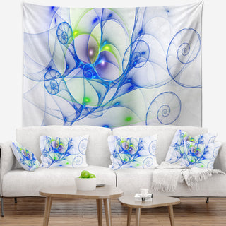 Blue Colored Curly Spiral Abstract Wall Tapestry, 39"x32"