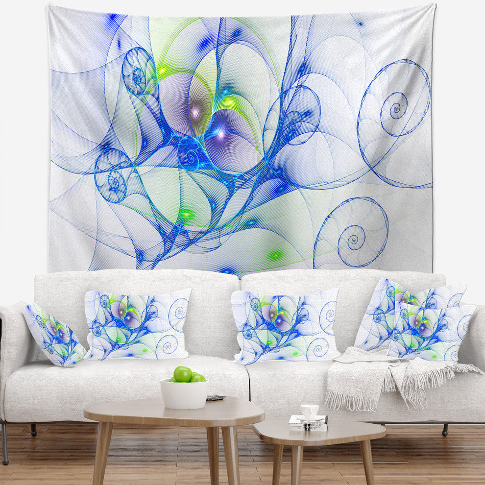 Blue Colored Curly Spiral Abstract Wall Tapestry, 39"x32"