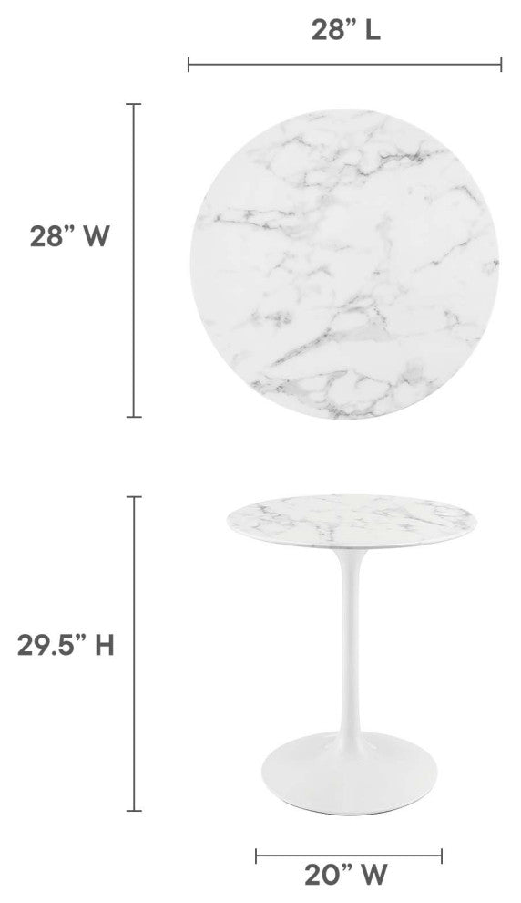 Lippa 28" Round Artificial Marble Dining Table, White