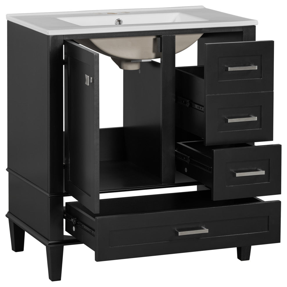 30" Freestanding Bath Vanity Set, Integrated Ceramic Sink, Black, 30 Inches