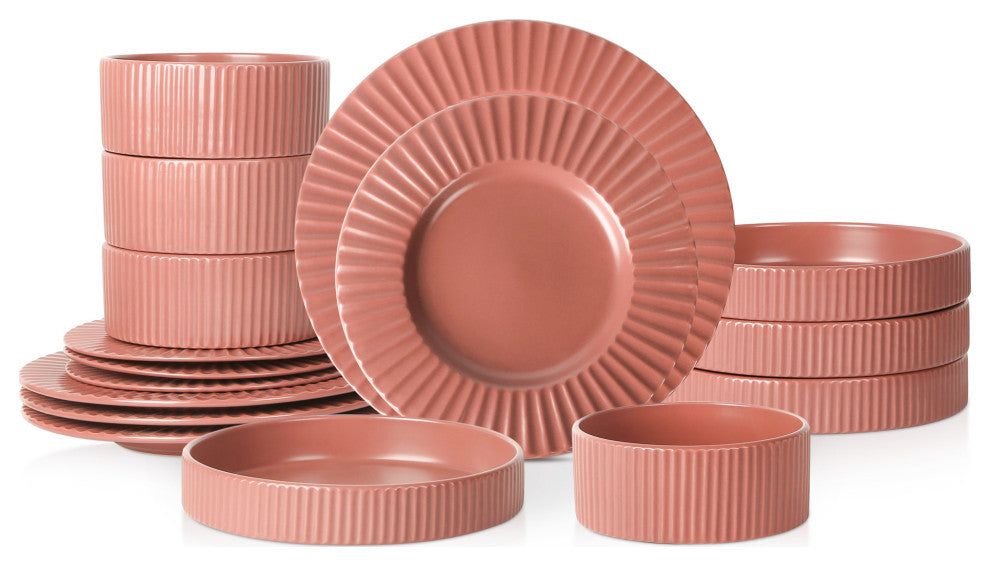 Christian Siriano Lusso Stoneware 16 Piece Dinnerware Set, Redwood