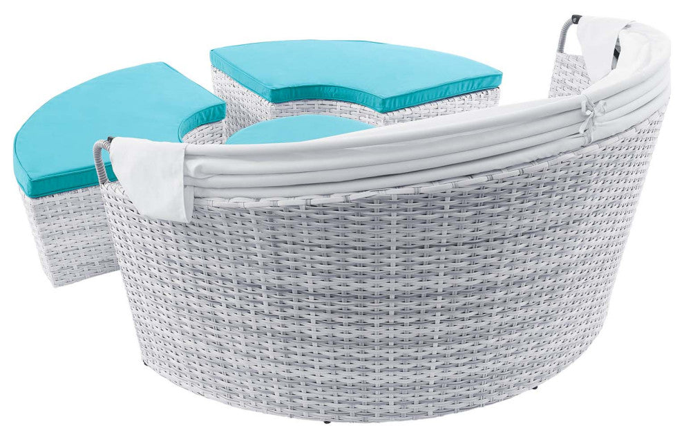 Daybed Sofa Bed, Sunbrella, Gray Blue, Rattan, Wicker, Outdoor Patio