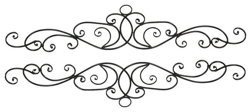 Antique Bronze Metal Elegant Scrolls Wall Pediment Set of 2