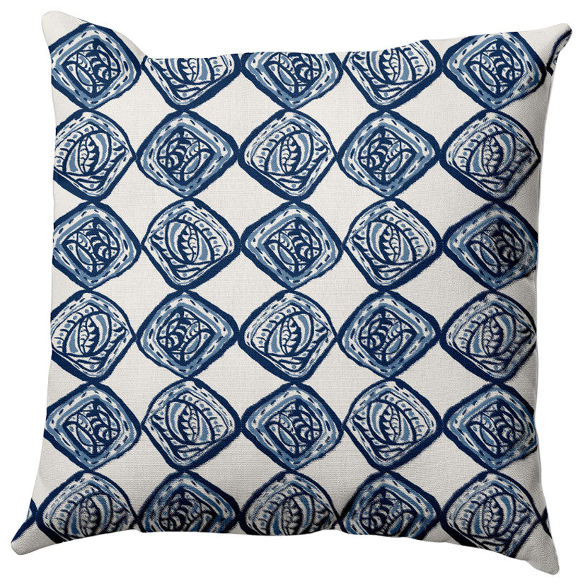 Cowry Check Outdoor Pillow, Blue, 14"x20"