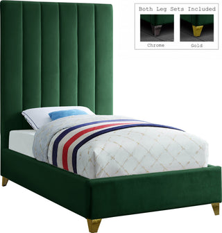 Via Velvet Upholstered Bed, Green, Twin