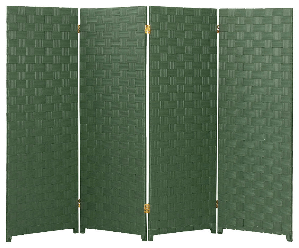 4 ft. Short Woven Fiber Outdoor All Weather Room Divider 4 Panel Green
