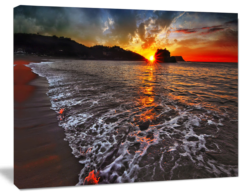 Sandy Beach with Lovely Waves, Seashore Canvas Art Print, 60"x28"