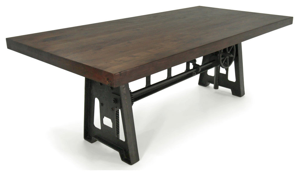 Industrial Dining Table - Cast Iron Base - Adjustable Height Crank - Walnut