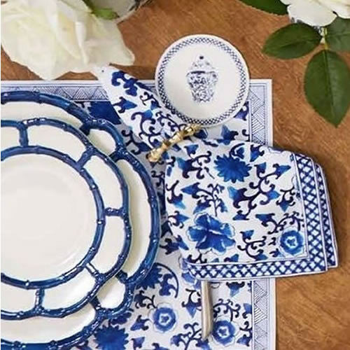 Two's Company Blue Bamboo Set of 4 Dinner Plates