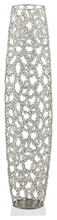 40" Crystal Glass Silver Oval Floor Vase