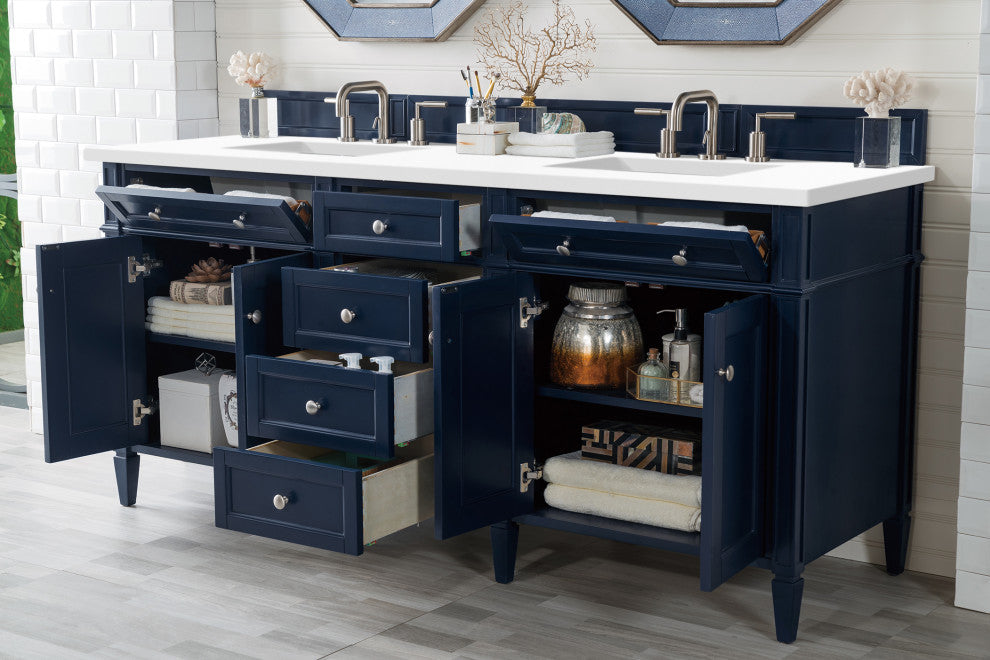 Brittany 72" Victory Blue Double Vanity,  White Zeus Quartz Top
