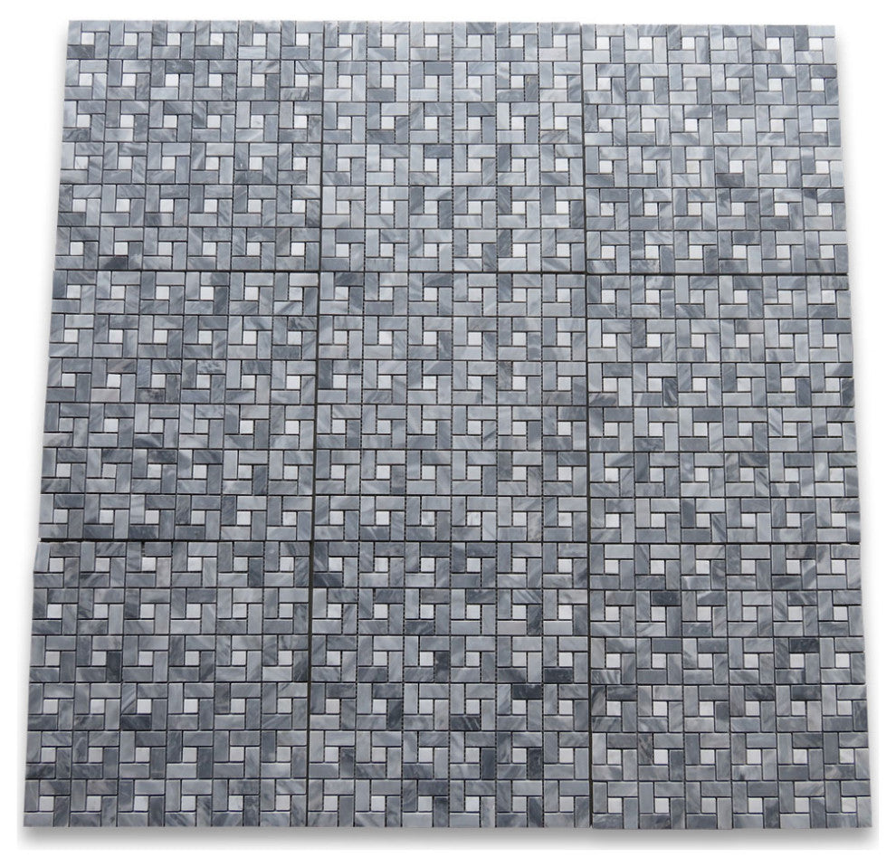 Bardiglio Gray Dark Grey Marble Pinwheel Mosaic Tile White Dots Honed, 1 sheet