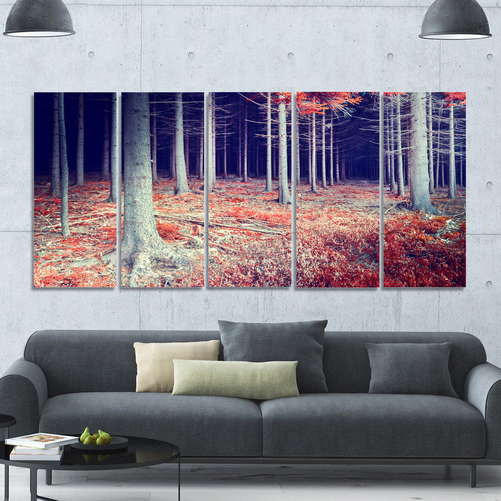 Beautiful Fall Forest Panorama, Landscape Canvas Art Print, 60"x28", 5 Panels