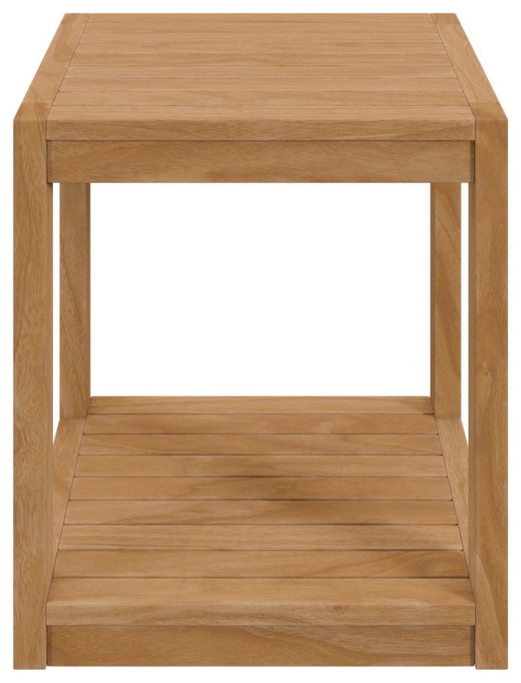 Lounge Chair ArmchairTable Set, Gray Natural, Teak Wood, Outdoor Garden