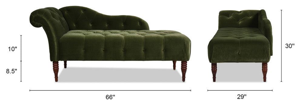 Samuel Velvet Tufted Chaise Lounge, Right-Arm Facing, Olive Green Performance Velvet