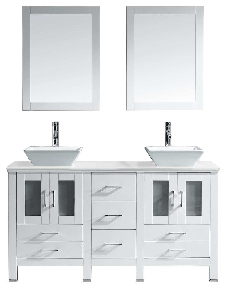 Bradford 60" Double Bathroom Vanity Set, White, Stone Top, Brushed Nickel