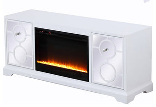 60" Mirrored TV Stand, Crystal Design Fireplace Insert