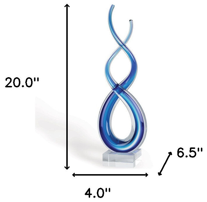 20" Clear and Blue Murano Glass Modern Abstract Tabletop Sculpture