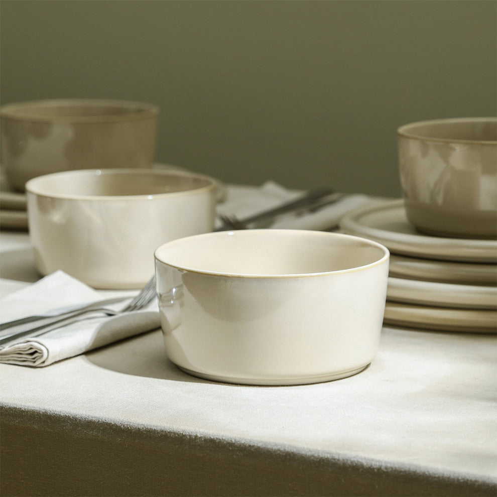 Stone Lain Eden Stoneware 24-Piece Dinnerware Set, Beige