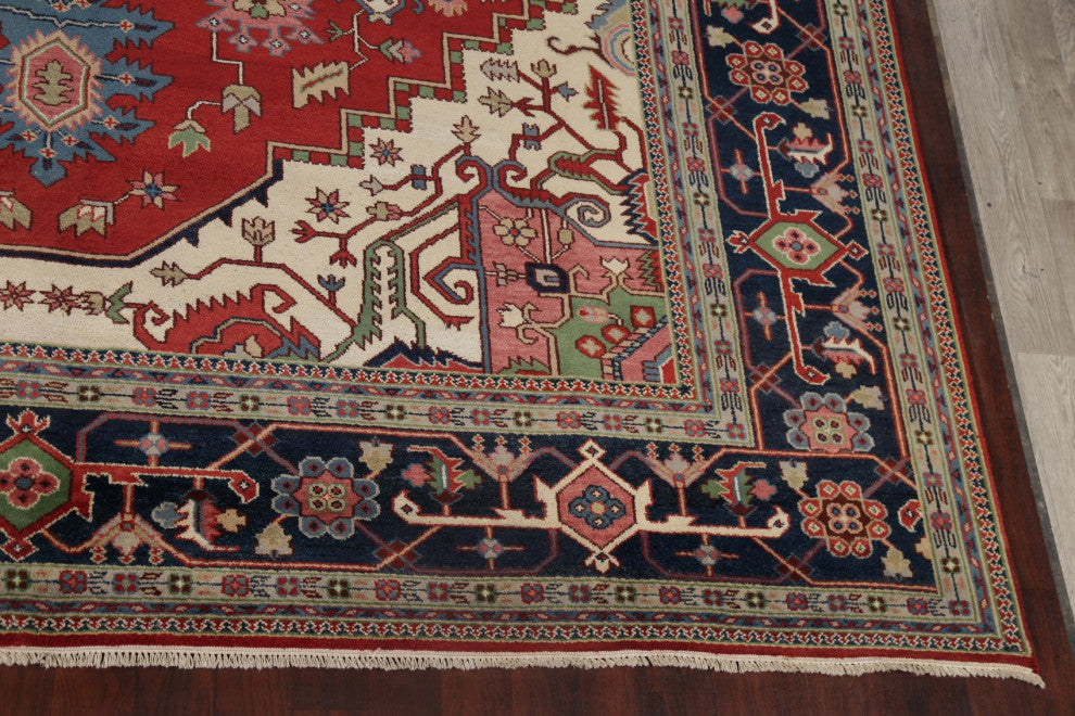 Carpet Handmade Indian Heriz Oriental Traditional Area Rug, Red, 17'11"x12'0