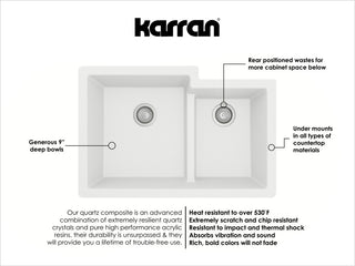 Karran 32" Undermount Double Bowl 60/40 Quartz Kitchen Sink Kit, White