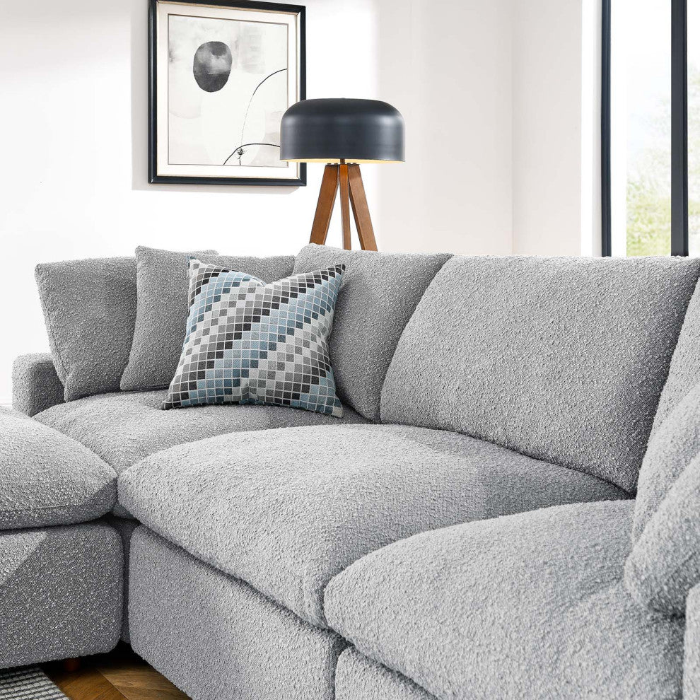 Commix Down Filled Overstuffed Boucle Fabric 4-Piece Sectional Sofa, Light Gray
