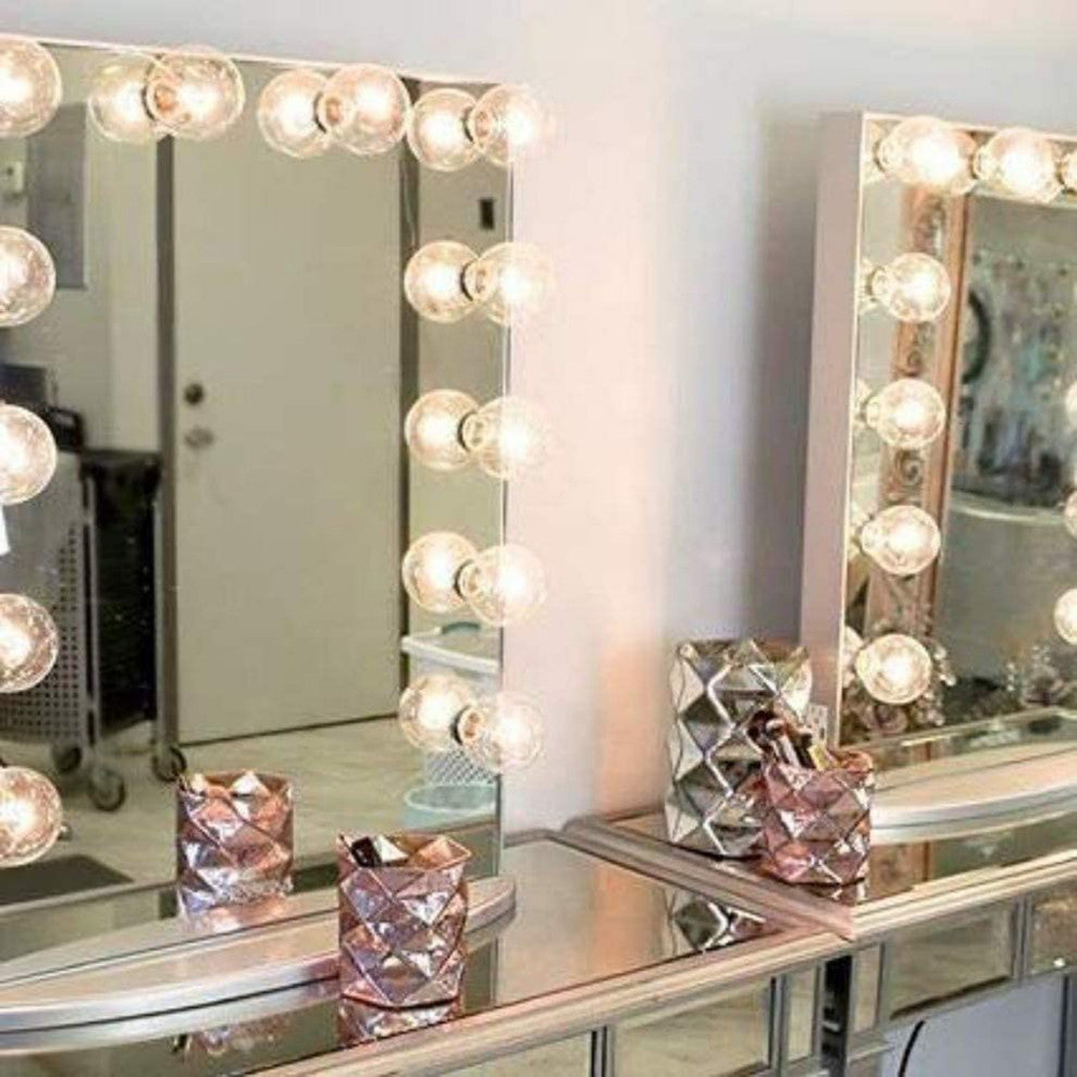 Hollywood Glow XL Vanity Mirror, Glossy White, Clear Led Globe Bulbs
