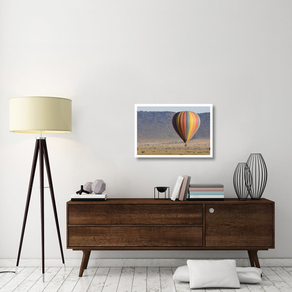 "Hot air balloon over savanna, Masai Mara Triangle, Kenya" Paper Art, 32"x22"