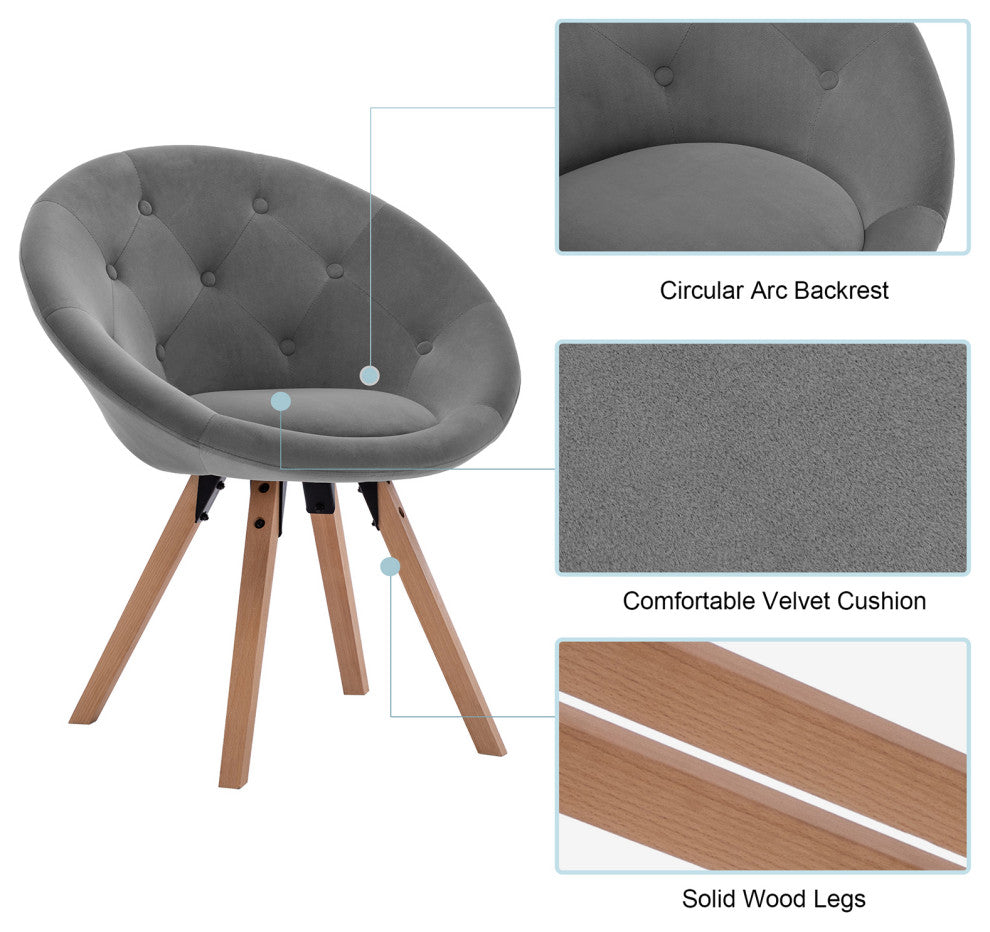 Button Tufting Splayed Wood Legs Accent Chair, Light Grey