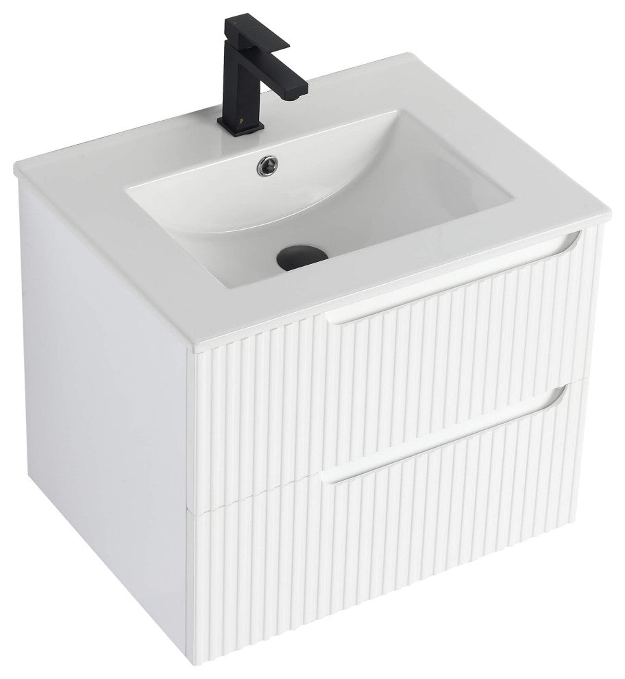 Citiscape Bath Vanity, Textured Drawer Fronts Sink Included, White, 24"