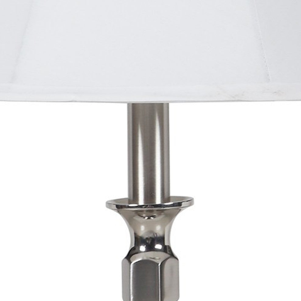 Benzara BM240936 Turned Tubular Metal Body Table Lamp, Empire Shade Silver