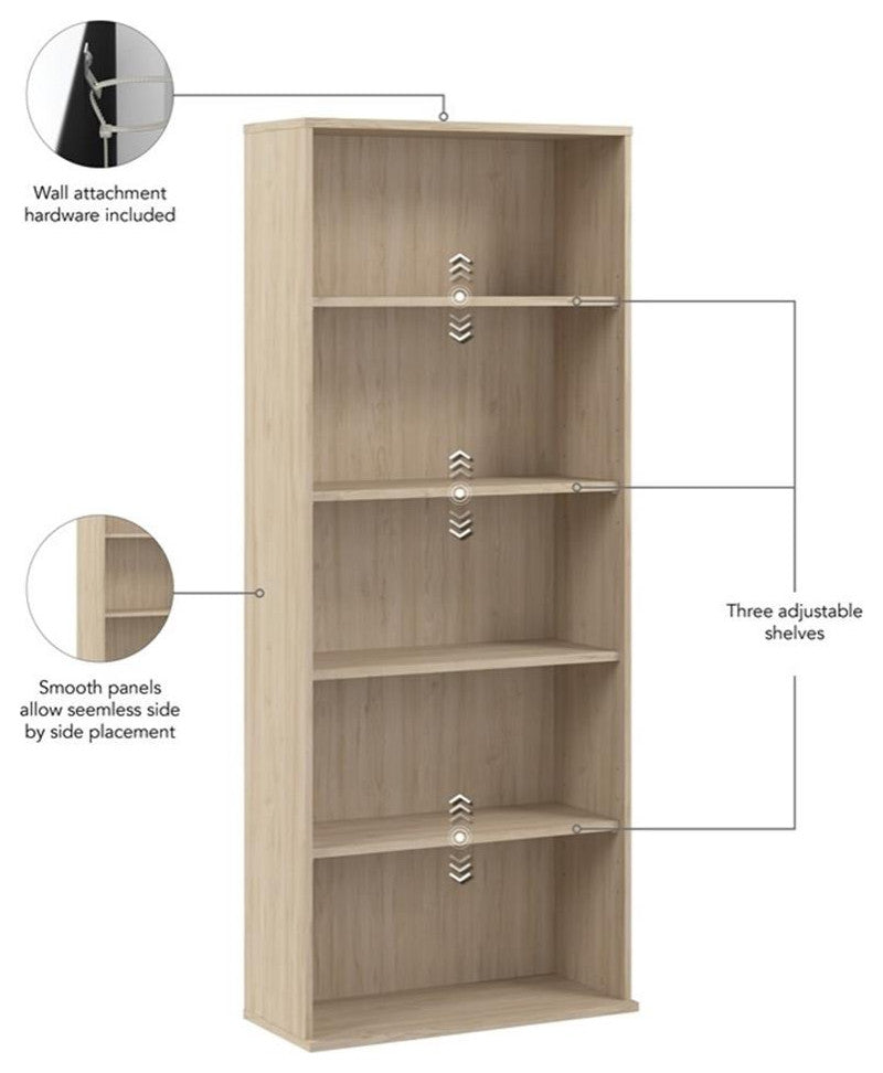 Hustle Tall 5 Shelf Bookcase in Natural Elm - Engineered Wood