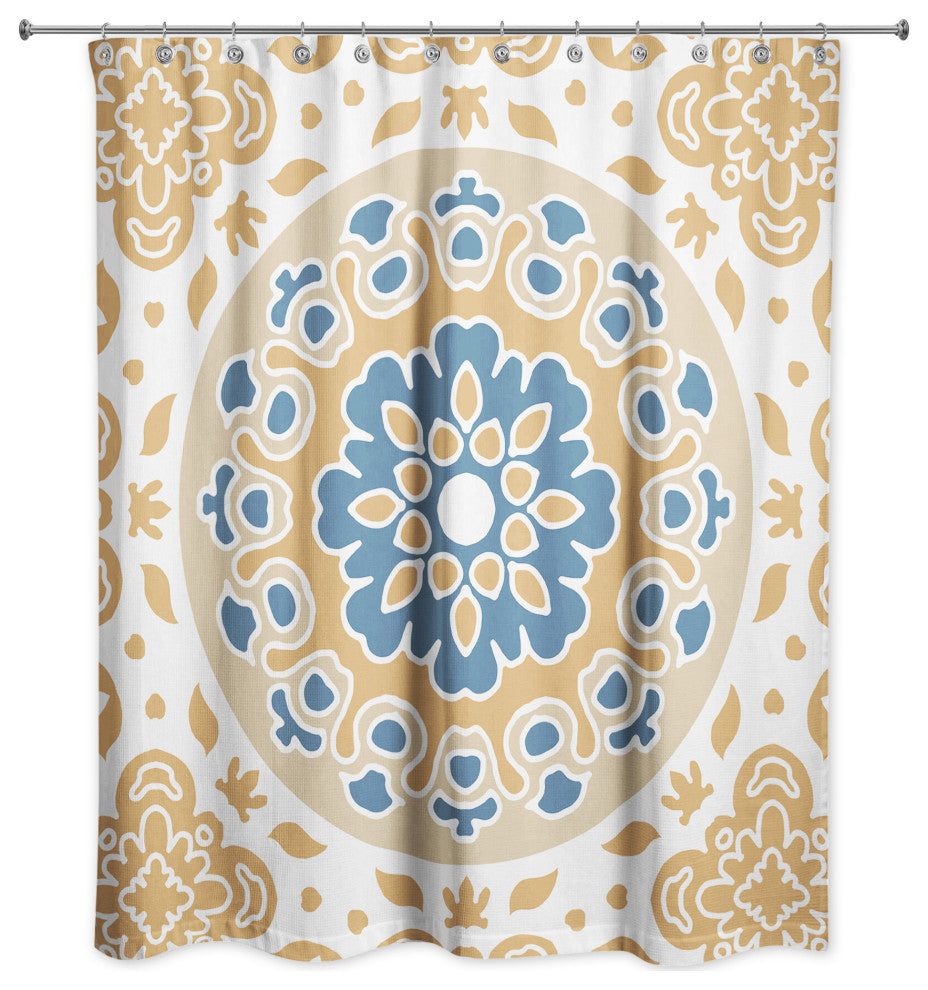 Blue and Yellow Mandala 71x74 Shower Curtain